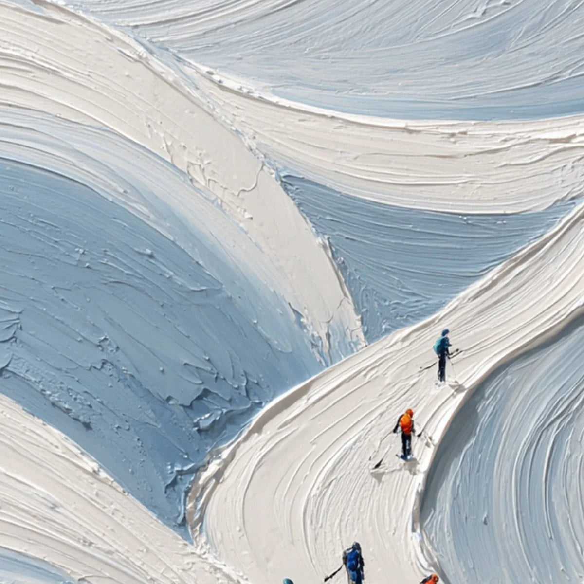 ALPINE ASCENT: Textured Impasto Skiing Mountainscape Painting | rectangular format, hand-painted canvas edge