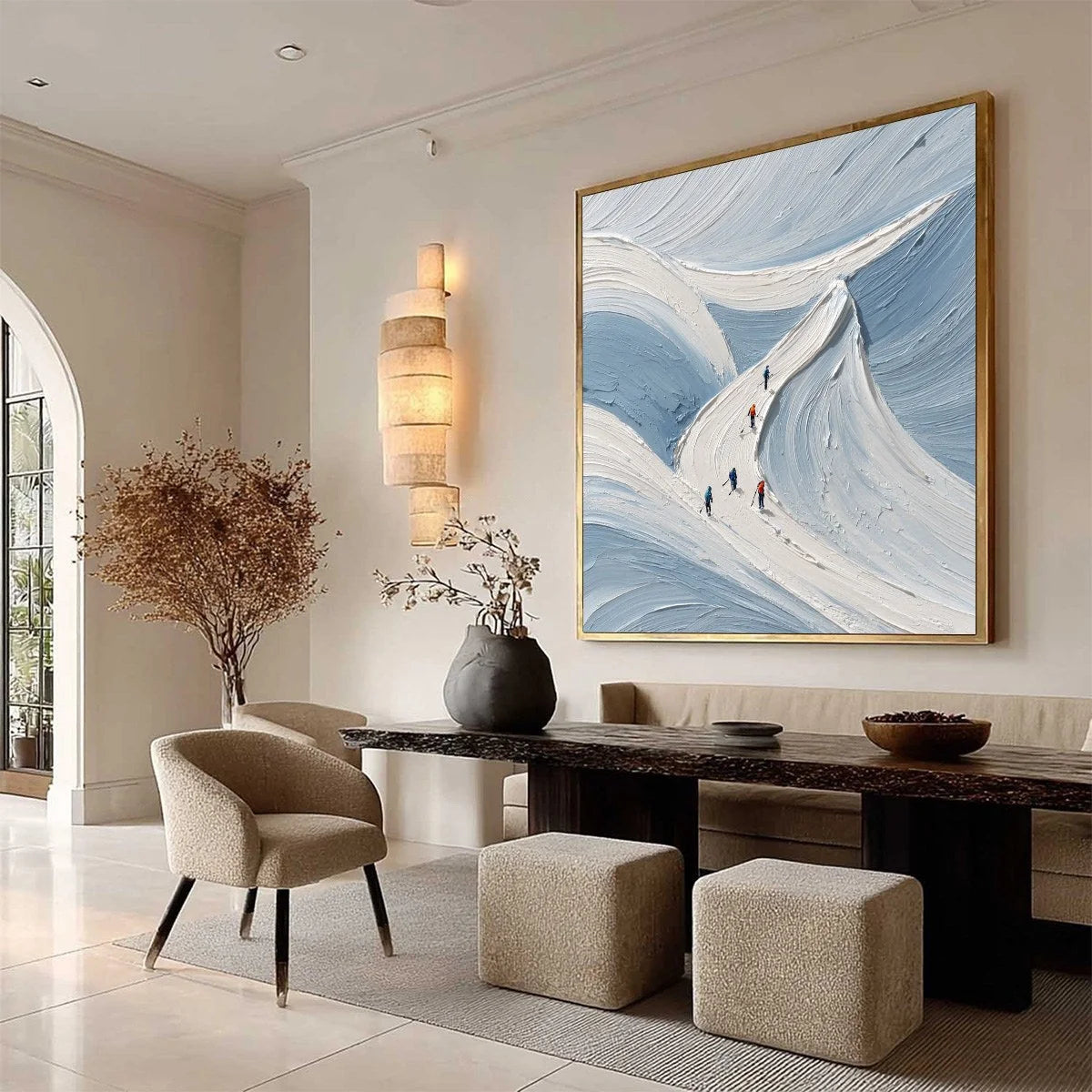 ALPINE ASCENT: Textured Impasto Skiing Mountainscape Painting | multi palette, original office art