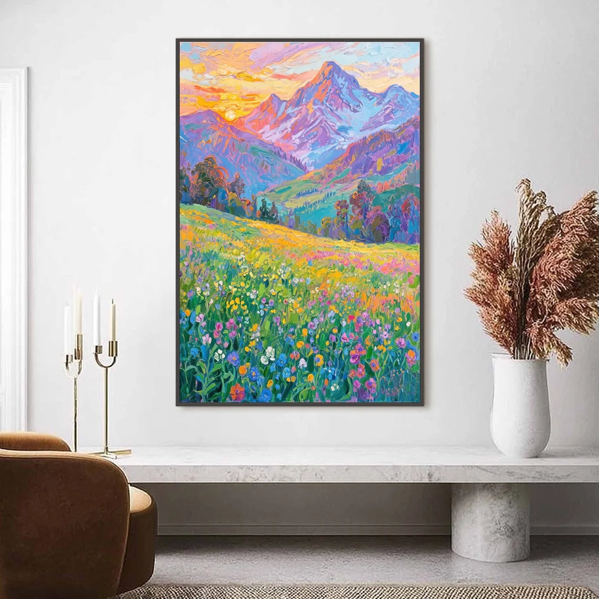 ALPINE BLOOM: Impasto Colorful Mountain Landscape Painting | impasto closeup, raised brushwork detail