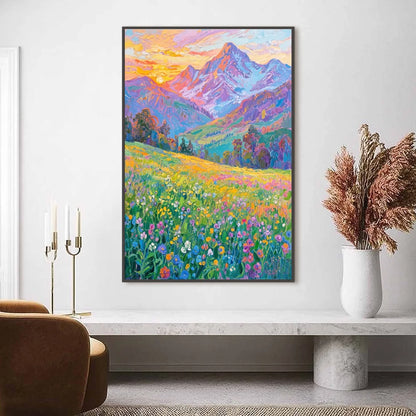 ALPINE BLOOM: Impasto Colorful Mountain Landscape Painting | impasto closeup, raised brushwork detail