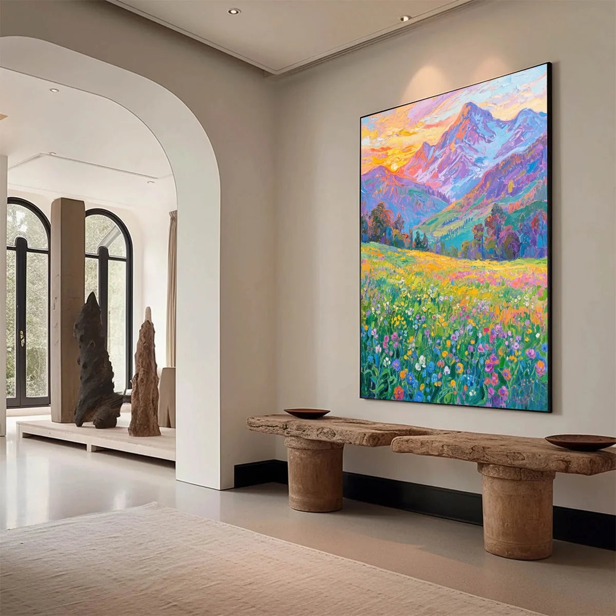 ALPINE BLOOM: Impasto Colorful Mountain Landscape Painting | rolled canvas, ready for custom framing