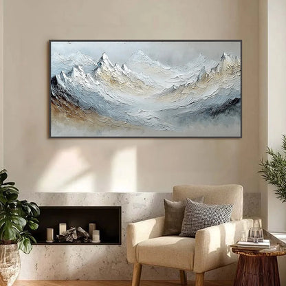 ALPINE CREST: Heavily Textured Wabi Sabi Mountain Landscape Painting | wabi sabi closeup, raised brushwork detail