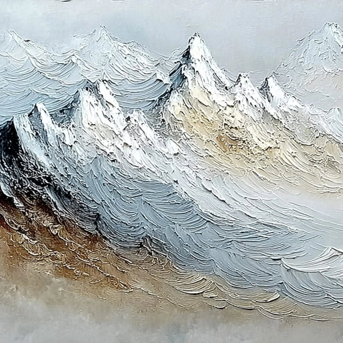 ALPINE CREST: Heavily Textured Wabi Sabi Mountain Landscape Painting | rectangular format, hand-painted canvas edge