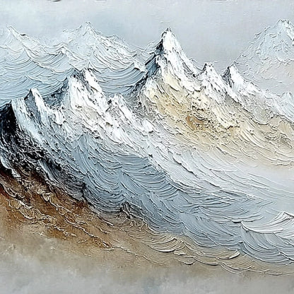 ALPINE CREST: Heavily Textured Wabi Sabi Mountain Landscape Painting | rectangular format, hand-painted canvas edge
