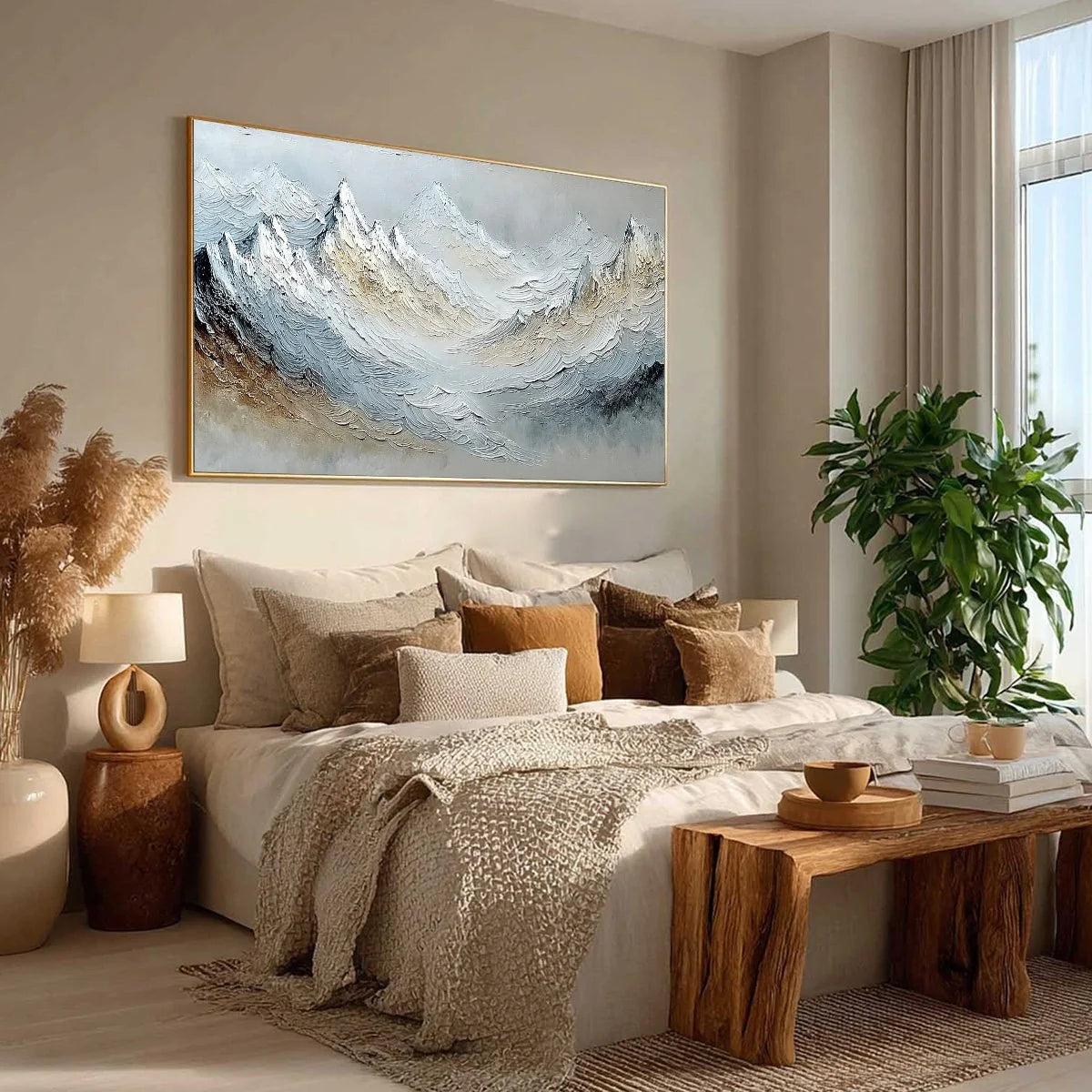 ALPINE CREST: Heavily Textured Wabi Sabi Mountain Landscape Painting | multi palette, original bedroom art