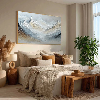 ALPINE CREST: Heavily Textured Wabi Sabi Mountain Landscape Painting | multi palette, original bedroom art