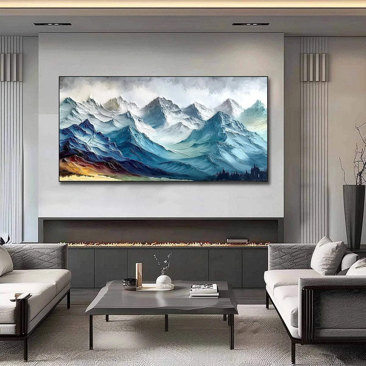 ALPINE CREST: Textured Impasto Mountain Range Landscape Painting | impasto closeup, raised brushwork detail