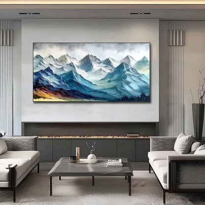 ALPINE CREST: Textured Impasto Mountain Range Landscape Painting | impasto closeup, raised brushwork detail
