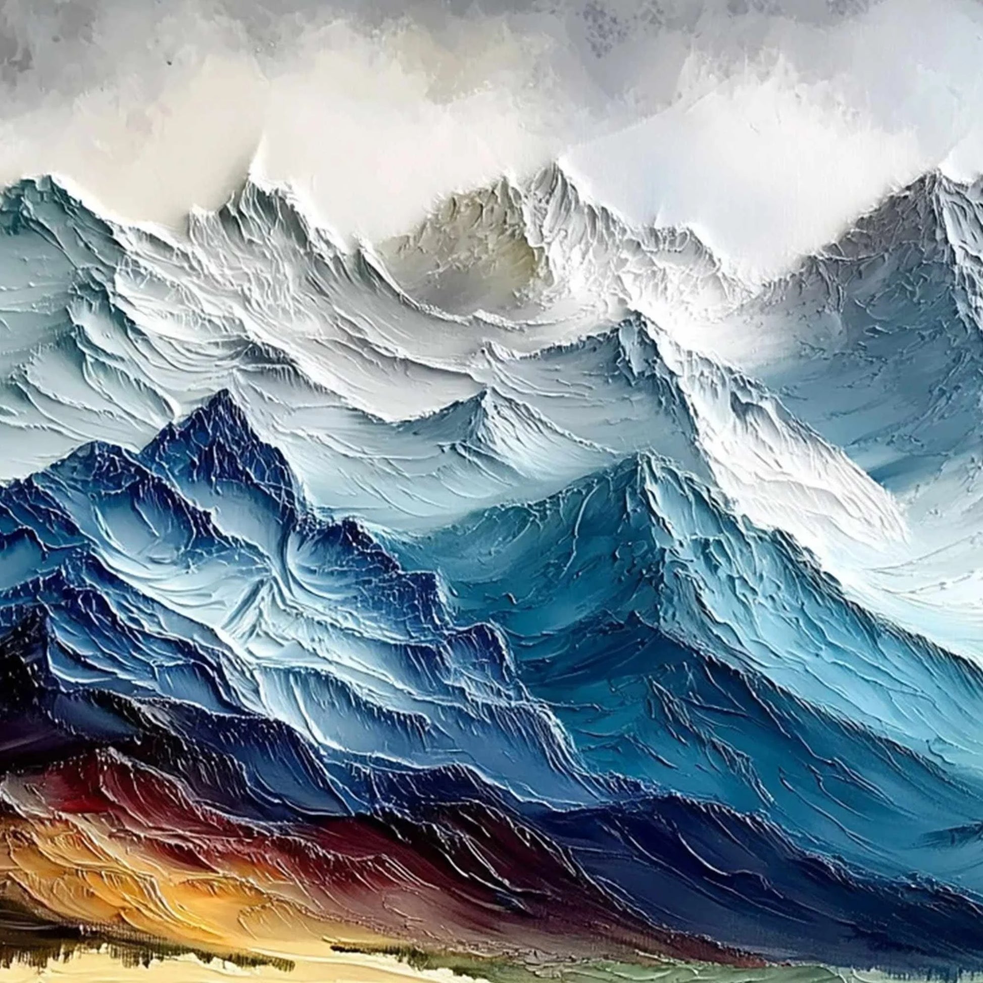 ALPINE CREST: Textured Impasto Mountain Range Landscape Painting | rectangular format, hand-painted canvas edge