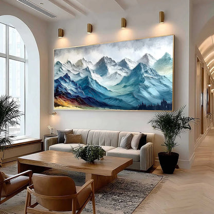 ALPINE CREST: Textured Impasto Mountain Range Landscape Painting | impasto mood, soft natural light studio shot