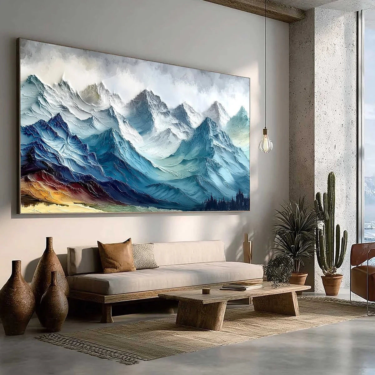 ALPINE CREST: Textured Impasto Mountain Range Landscape Painting | multi palette, original bedroom art
