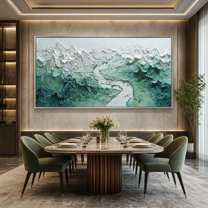 ALPINE CURRENT: Textured Impasto Mountain River Landscape | rolled canvas, ready for custom framing