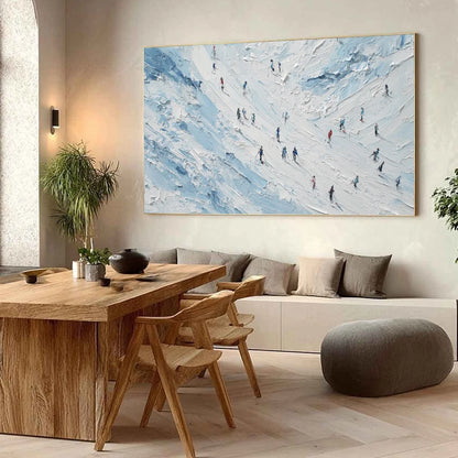 ALPINE DESCENT: Textured Impasto Painting of Skiers on a Snowy Mountain | impasto mood, soft natural light studio shot