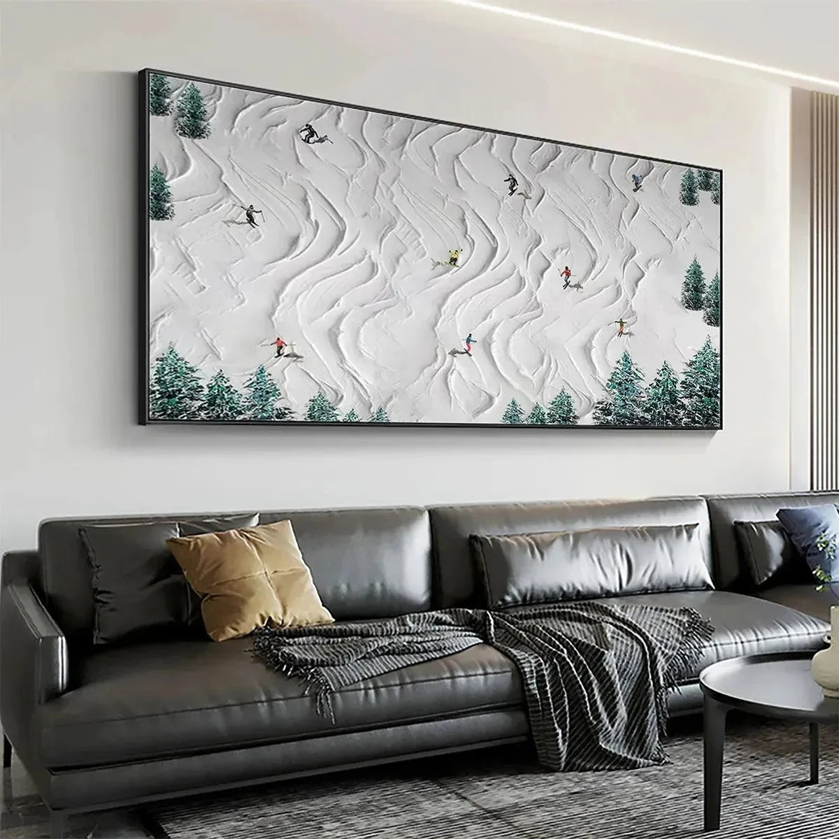 ALPINE DREAMS: Textured Skiing Painting, Winter Sports Wall Art, Panoramic Canvas, Snowy Mountain Decor | rolled canvas, ready for custom framing