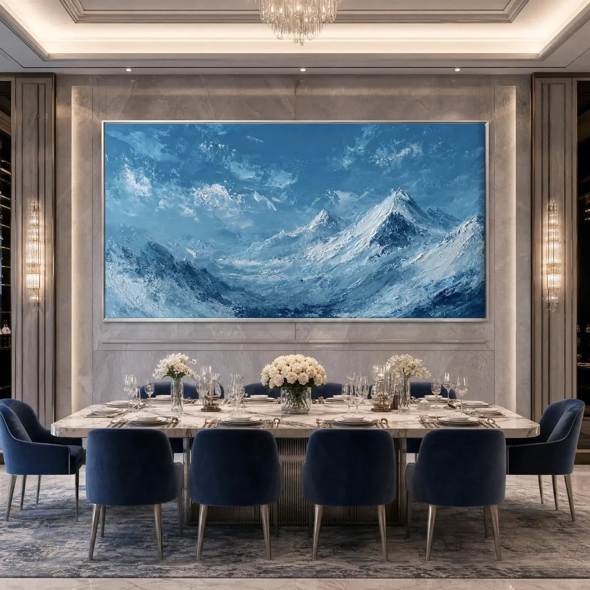 ALPINE ECHO: Textured Impasto Mountain Landscape Painting | black frame version on white wall