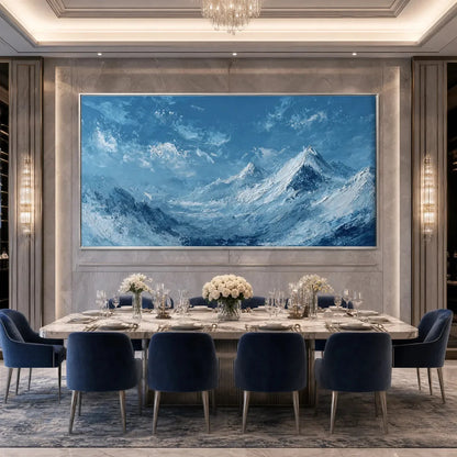 ALPINE ECHO: Textured Impasto Mountain Landscape Painting | black frame version on white wall