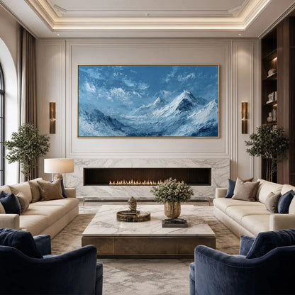 ALPINE ECHO: Textured Impasto Mountain Landscape Painting | impasto mood, soft natural light studio shot