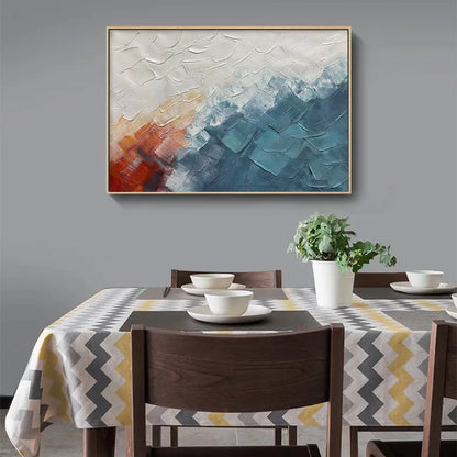 ALPINE GLOW: Abstract Mountain Impasto Oil Painting | black frame version on white wall