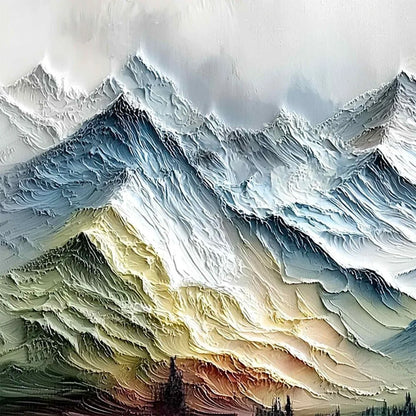 ALPINE GLOW: Large Textured Impasto Mountain Range Wall Art | rectangular format, hand-painted canvas edge