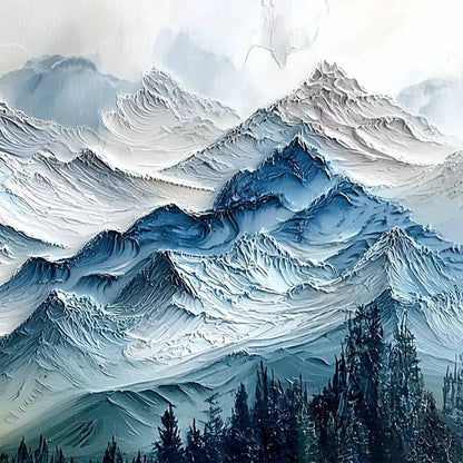 ALPINE GLOW: Large Textured Impasto Mountain Range Wall Art | rolled canvas, ready for custom framing
