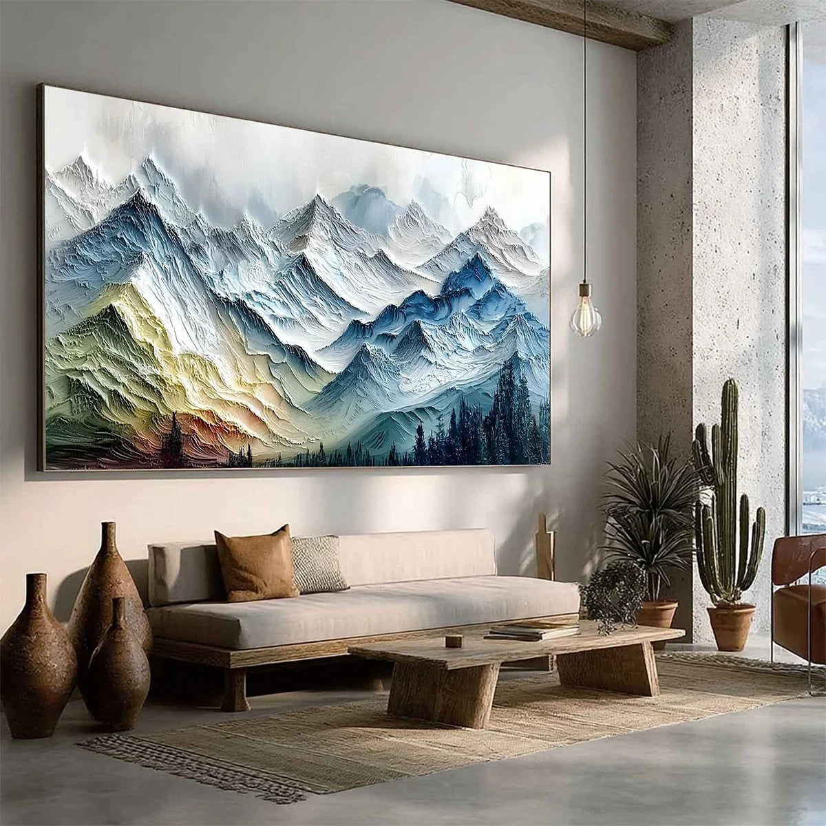 ALPINE GLOW: Large Textured Impasto Mountain Range Wall Art | multi palette, original office art