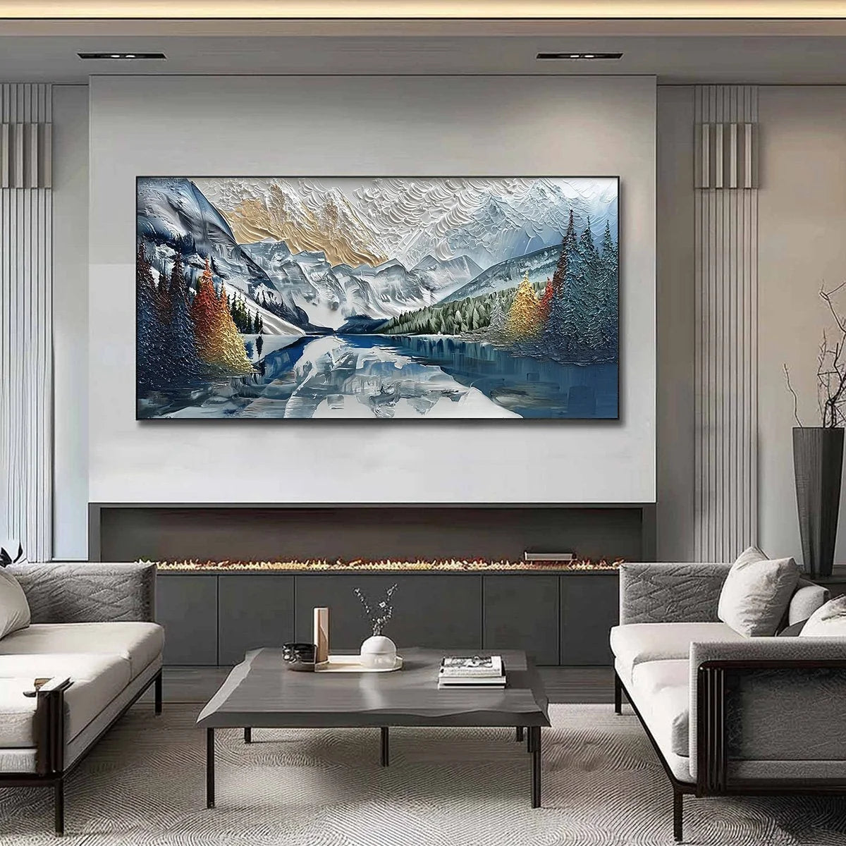 ALPINE GLOW: Textured Mountain Lake Impasto Landscape Painting | impasto closeup, raised brushwork detail