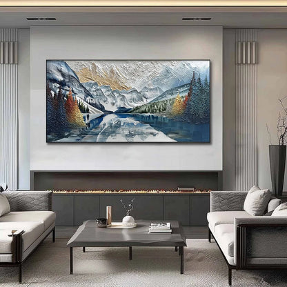 ALPINE GLOW: Textured Mountain Lake Impasto Landscape Painting | impasto closeup, raised brushwork detail