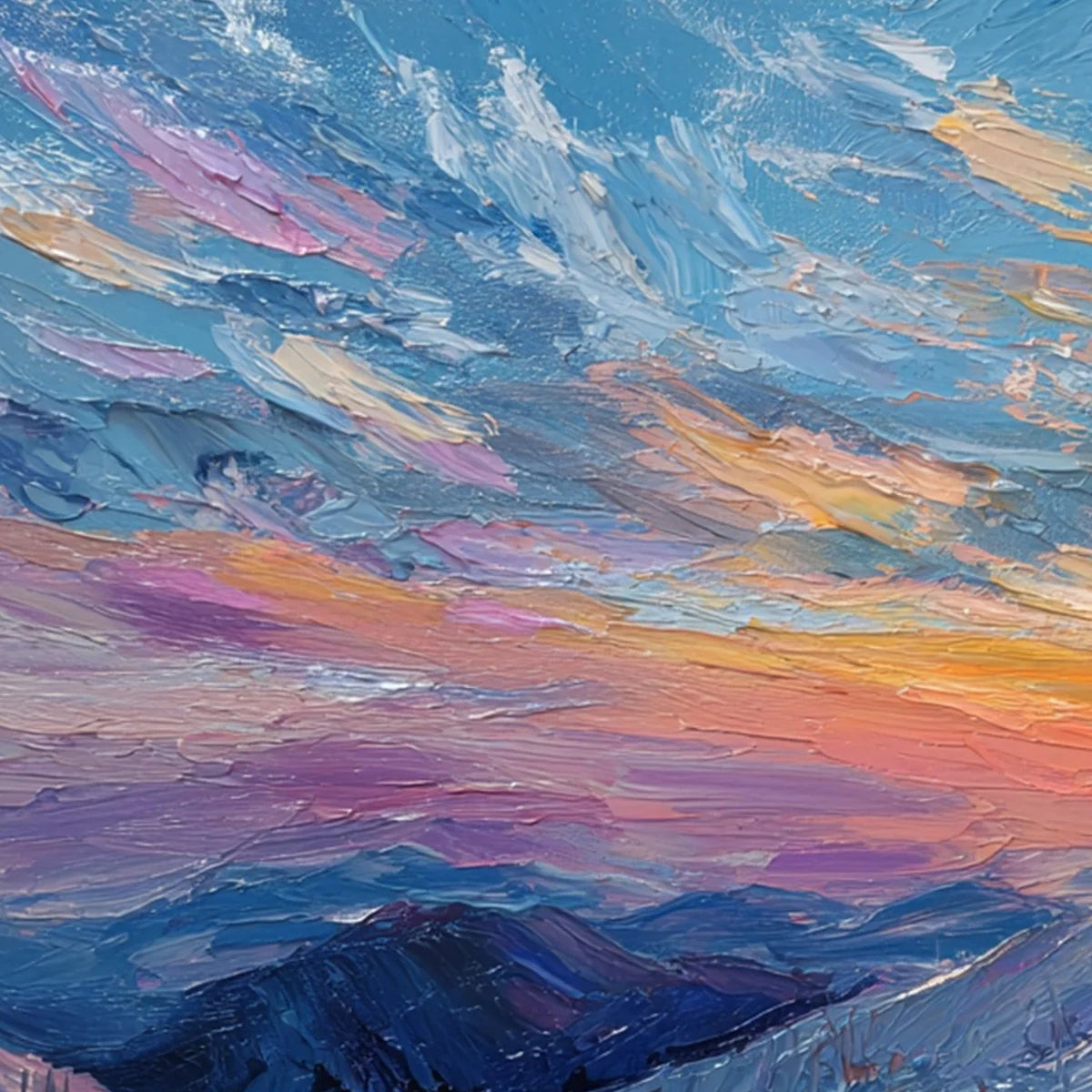 ALPINE GLOW: Textured Palette Knife Skiing Mountain Landscape Painting | rolled canvas, ready for custom framing