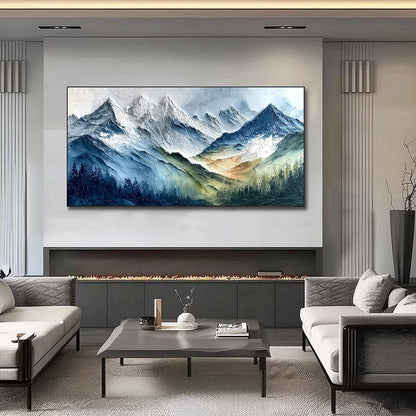 ALPINE MAJESTY: Textured Impasto Mountain Range Landscape Painting | impasto closeup, raised brushwork detail