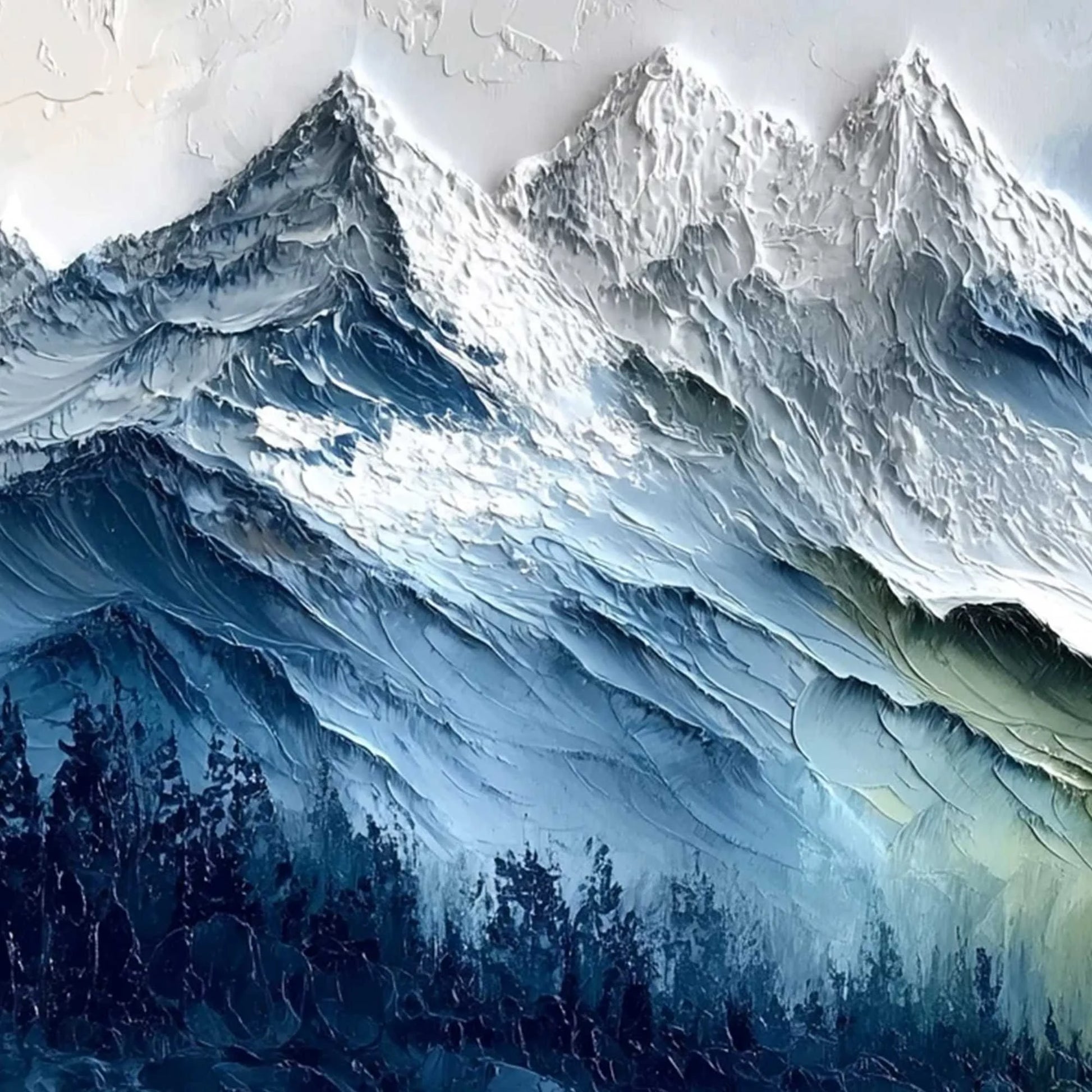 ALPINE MAJESTY: Textured Impasto Mountain Range Landscape Painting | rectangular format, hand-painted canvas edge