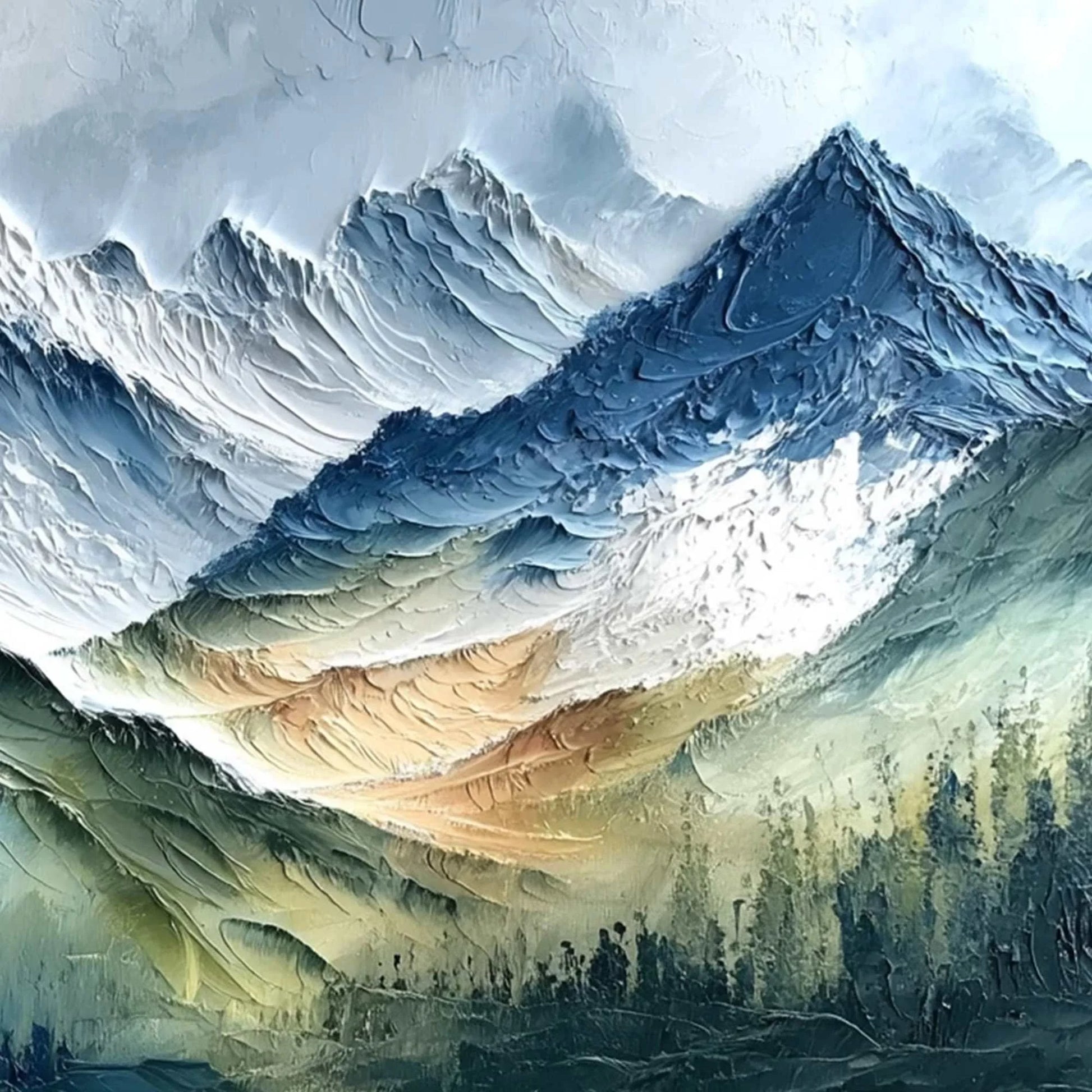 ALPINE MAJESTY: Textured Impasto Mountain Range Landscape Painting | rolled canvas, ready for custom framing