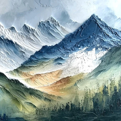 ALPINE MAJESTY: Textured Impasto Mountain Range Landscape Painting | rolled canvas, ready for custom framing