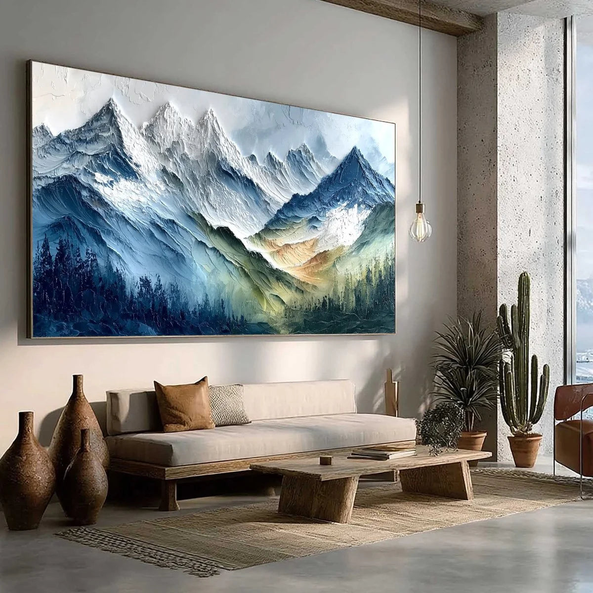 ALPINE MAJESTY: Textured Impasto Mountain Range Landscape Painting | multi palette, original bedroom art