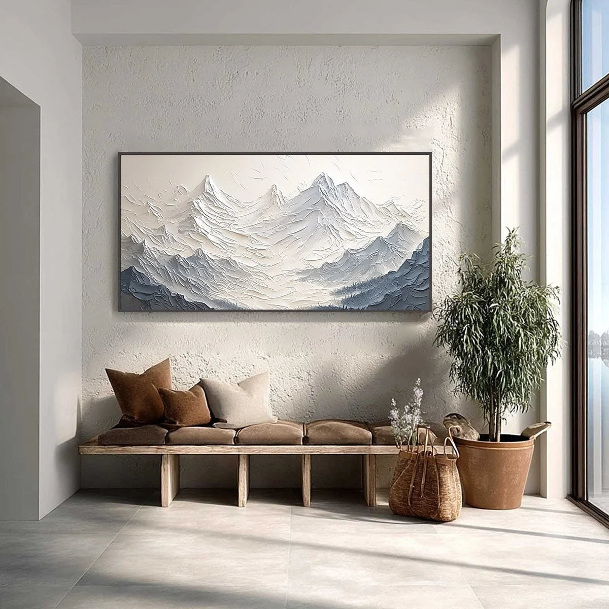 ALPINE MAJESTY: Textured Minimalist Mountain Painting | rolled canvas, ready for custom framing