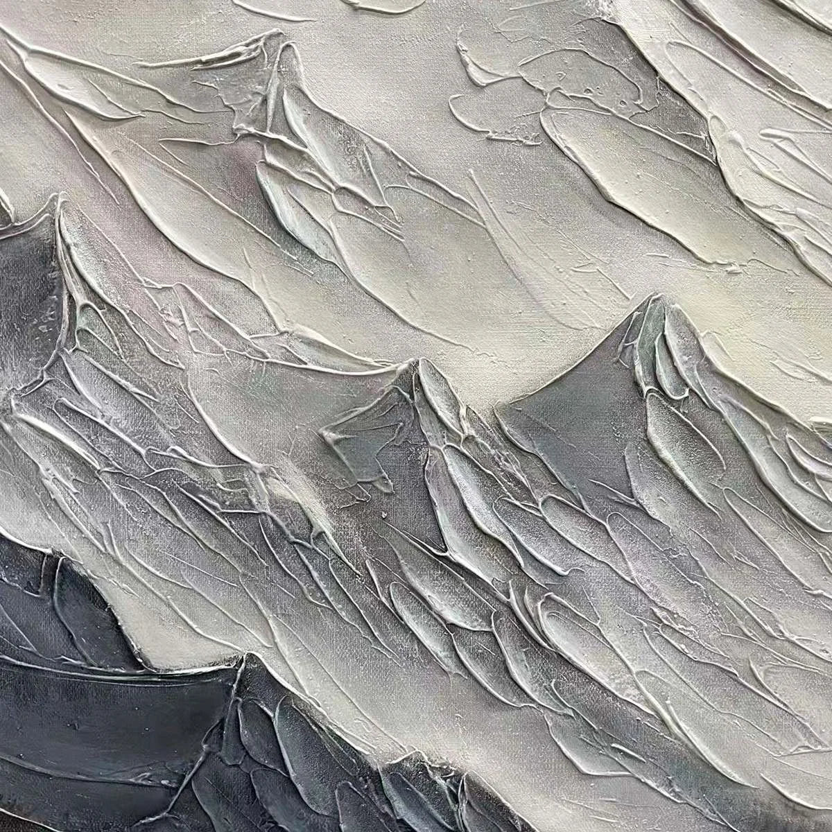 ALPINE MAJESTY: Textured Minimalist Mountain Painting | black frame version on white wall