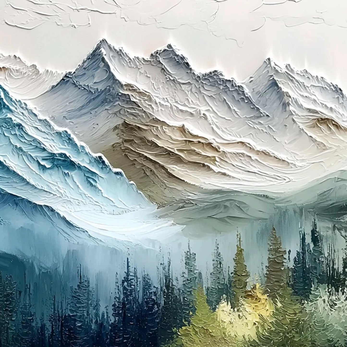ALPINE MAJESTY: Textured Mountain and Forest Landscape Painting | rolled canvas, ready for custom framing