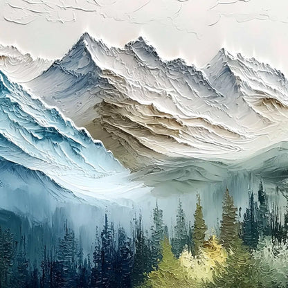 ALPINE MAJESTY: Textured Mountain and Forest Landscape Painting | rolled canvas, ready for custom framing