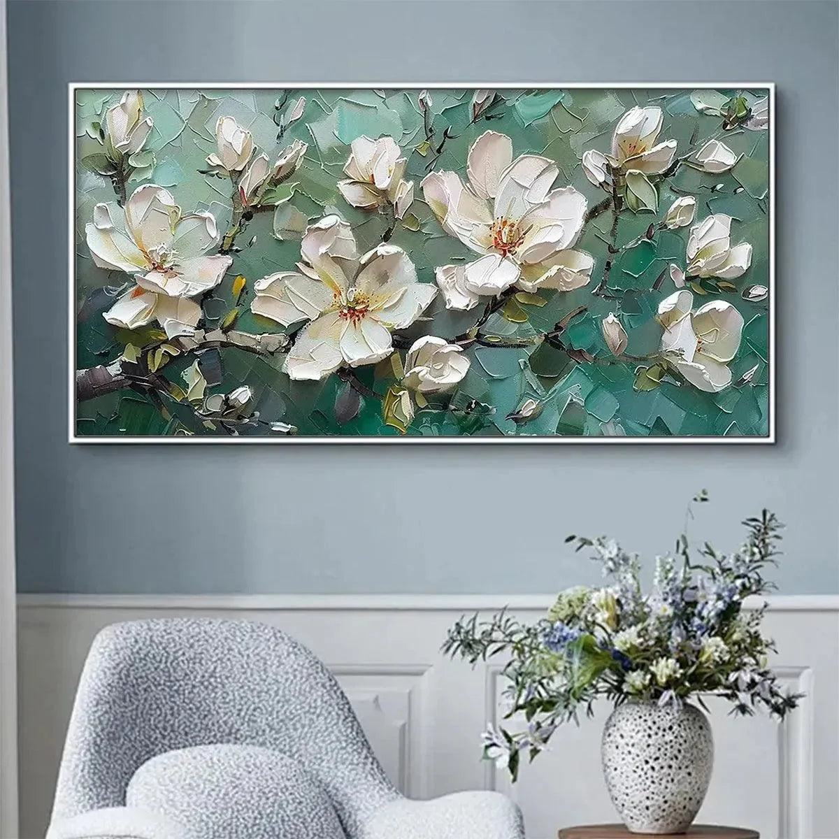 JADE MAGNOLIAS | Abstract closeup, raised brushwork detail
