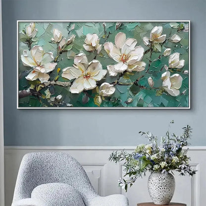 JADE MAGNOLIAS | Abstract closeup, raised brushwork detail