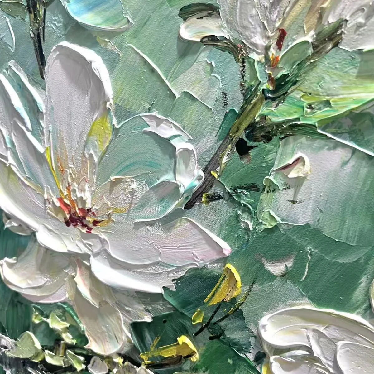 JADE MAGNOLIAS | rectangular format, hand-painted canvas edge