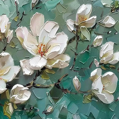 JADE MAGNOLIAS | gold frame stretched on neutral wall