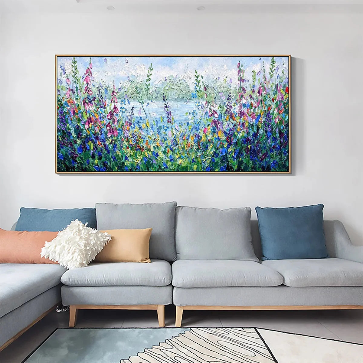 ALPINE MEADOW: Impasto Landscape Oil Painting with Wildflowers and Lake View | impasto mood, soft natural light studio shot