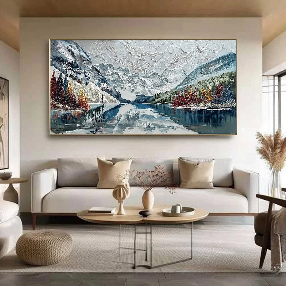 ALPINE REFLECTION: Textured Palette Knife Mountain & Lake Landscape Painting | palette knife closeup, raised brushwork detail