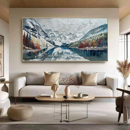 ALPINE REFLECTION: Textured Palette Knife Mountain & Lake Landscape Painting