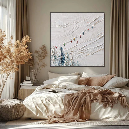 ALPINE RUSH: Heavily Textured Impasto Skiing Sports Painting | impasto closeup, raised brushwork detail