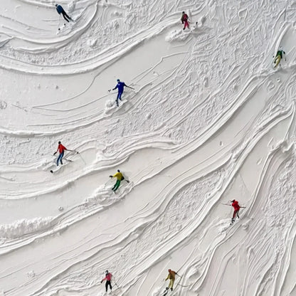 ALPINE RUSH: Textured Impasto Painting of Skiers on a Snowy Mountain | rolled canvas, ready for custom framing