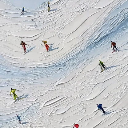 ALPINE RUSH: Textured Impasto Painting of Skiers on a Snowy Mountain | rolled canvas, ready for custom framing