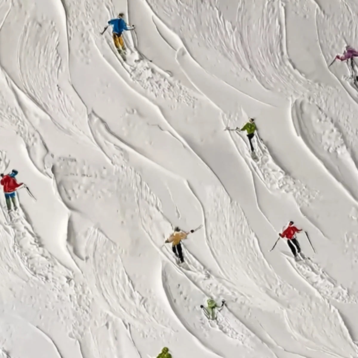 ALPINE RUSH: Textured Impasto Painting of Skiers on a Snowy Mountain | rolled canvas, ready for custom framing