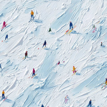 ALPINE RUSH: Textured Impasto Painting of Skiers on a Slope | rectangular format, hand-painted canvas edge
