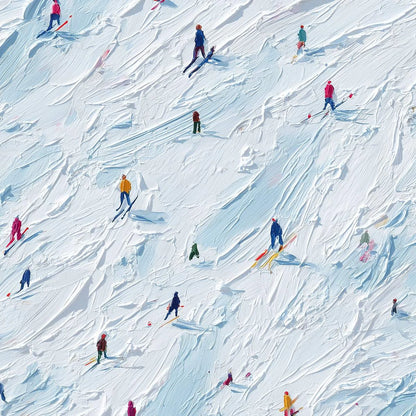 ALPINE RUSH: Textured Impasto Painting of Skiers on a Slope | rolled canvas, ready for custom framing